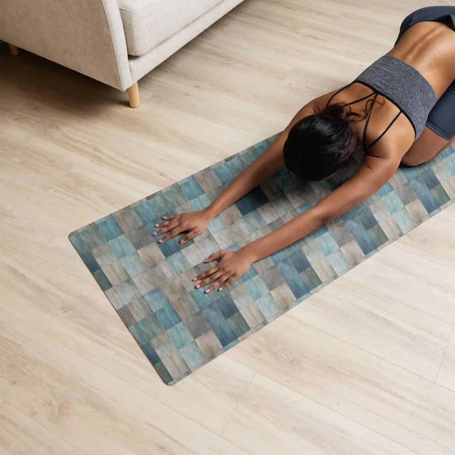 Yoga Mat with Painted Blue, Green and Brown Checked Pattern product image (2)