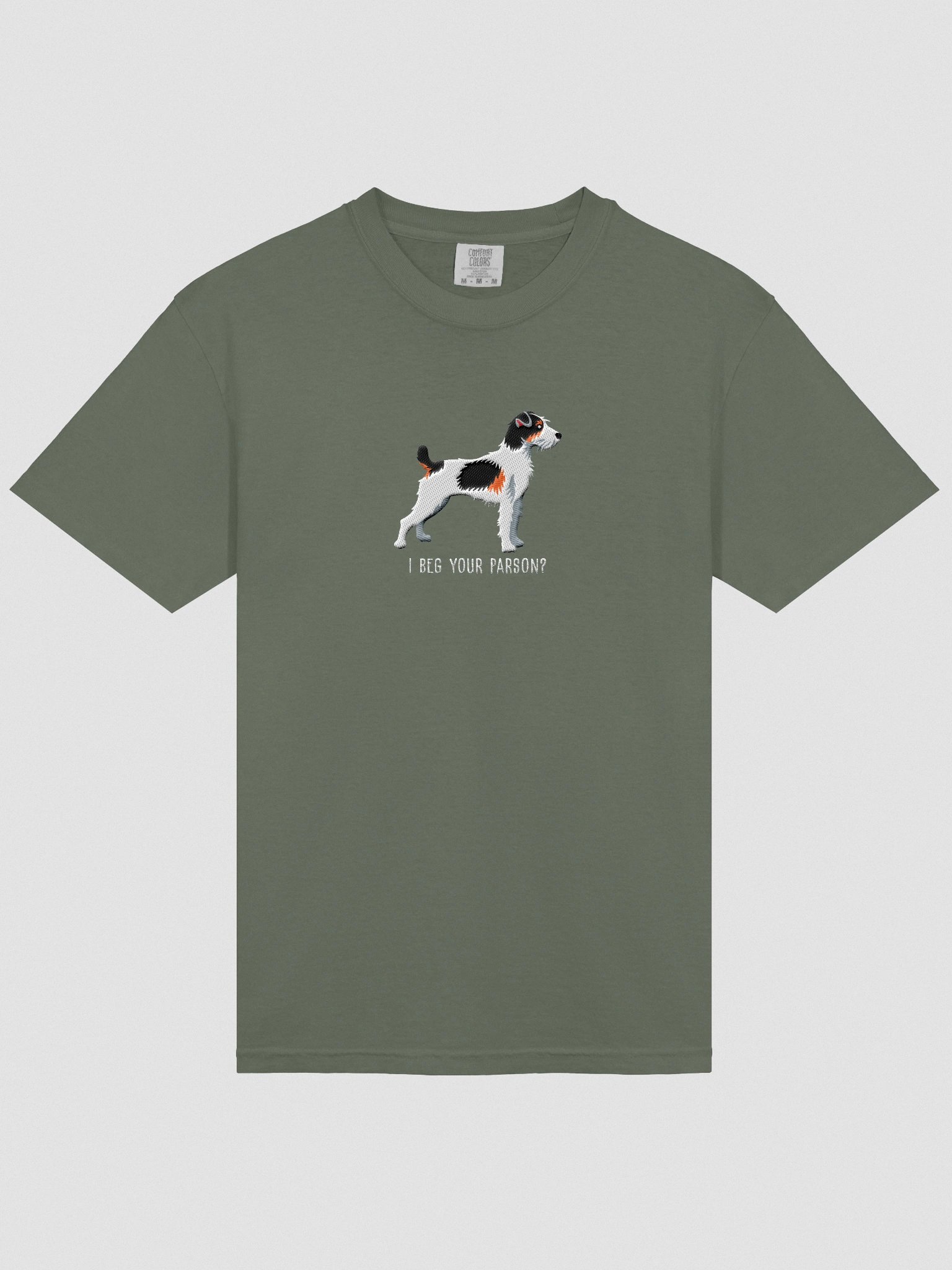 I Beg Your Parson? T-Shirt(Embroidered) of a Parson Russell Terrier(Tricolor) product image (6)