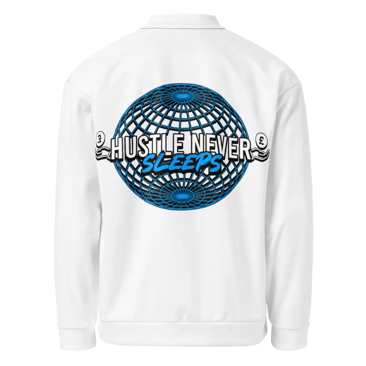Hustle Never Sleeps Bomber Jacket (White) product image (2)