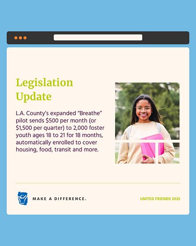 📣 Legislation Update 📣

L.A. County just supercharged its “Breathe” Guaranteed Income pilot, now 2,000 current & former foste...