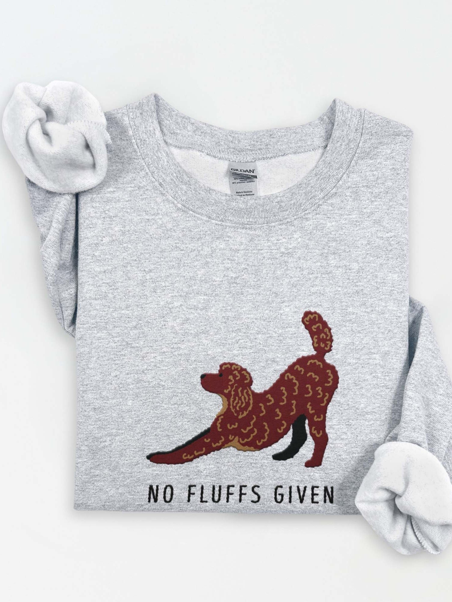 No Fluffs Given Sweatshirt (Embroidered) of a Standard Poodle(Chocolate 2) product image (1)