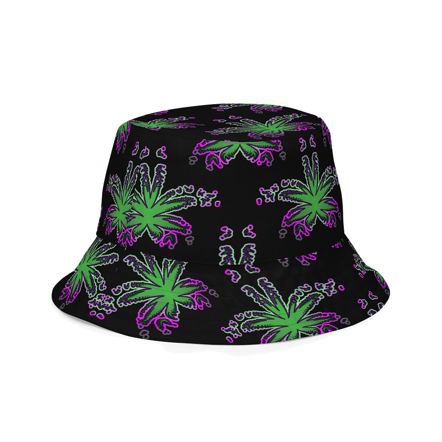 Twisted Weed Leaf Pattern Bucket Hat, Summer Stoner Style Accessory, Green Purple Black Cannabis Fashion product image (5)