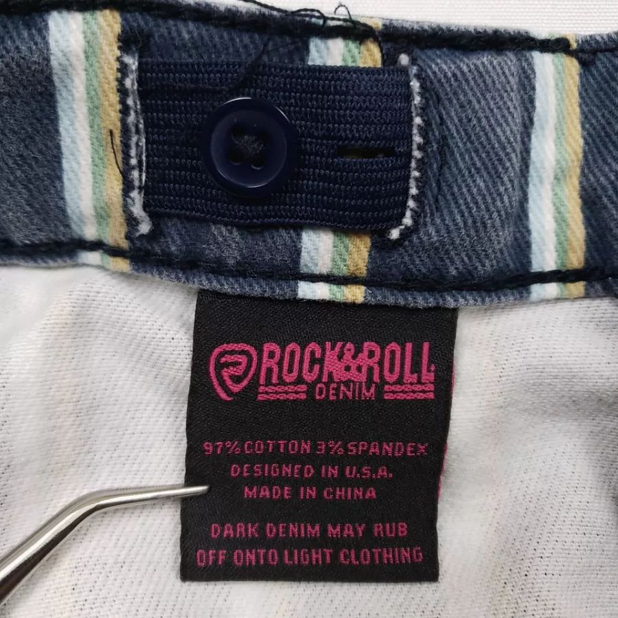 Rock & Roll Denim Girls Bargain Button Bell Bottom Striped Jeans Size 14 Blue product image (6)