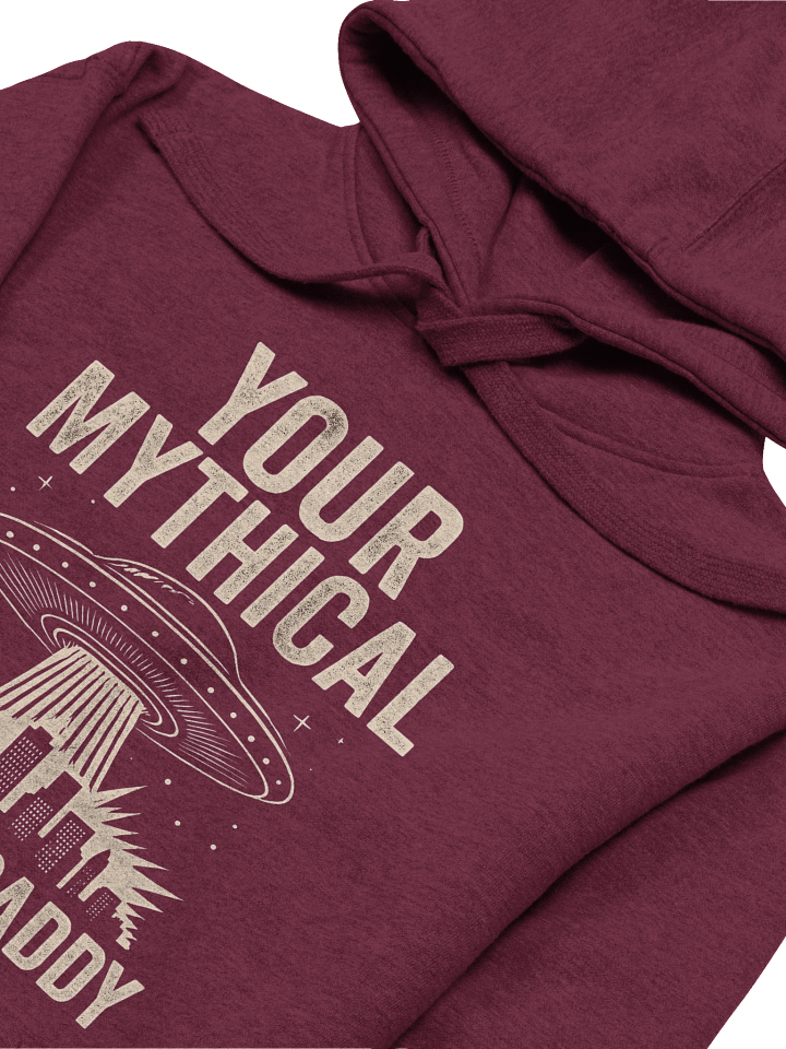 "Your Mythical Space Daddy" Hoodie – Dark Sci-Fi Cityscape Graphic Hoodie | Funny Sarcastic Alien Humor Hoodie product image (1)
