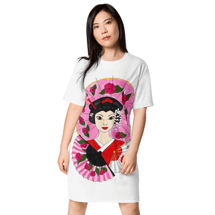Japanese Geisha (art by Dina R.) acrylic painting picture - T-Shirt Dress product image (1)