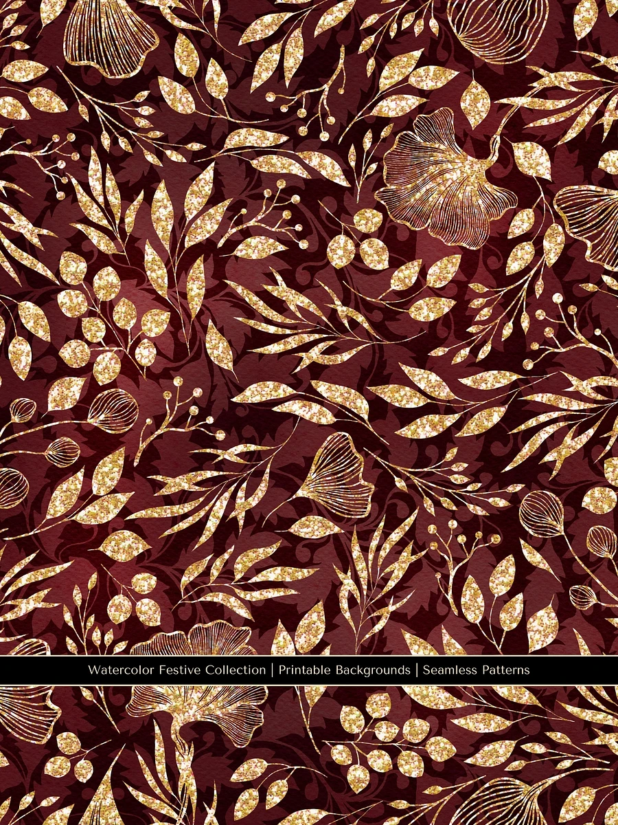 Whimsical Gothic Festive Gold Glitter Floral Seamless Patterns product image (6)