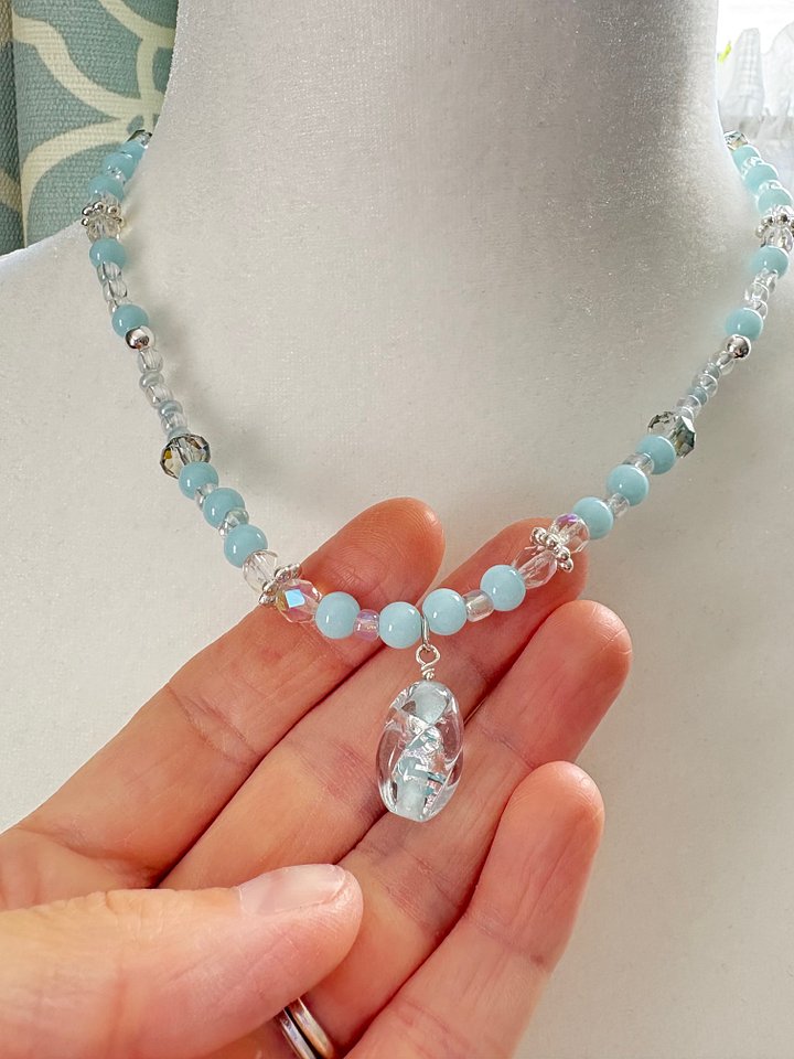 Something Blue by the Sea | Ocean Inspired Glass Beads & Silver-Fleck Charm Necklace | Handmade | Coastal Charm Jewelry by Monique Faella Designs™ | MFD-00025 product image (2)