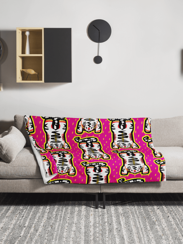 Giant White Electric Tiger Print Blanket on Pink product image (1)
