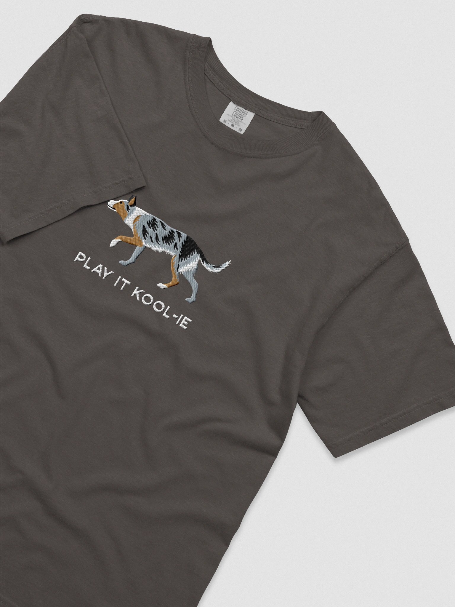 Play It Kool-ie T-Shirt(Embroidered) of an Australian Koolie(Blue Merle Tricolor) product image (8)