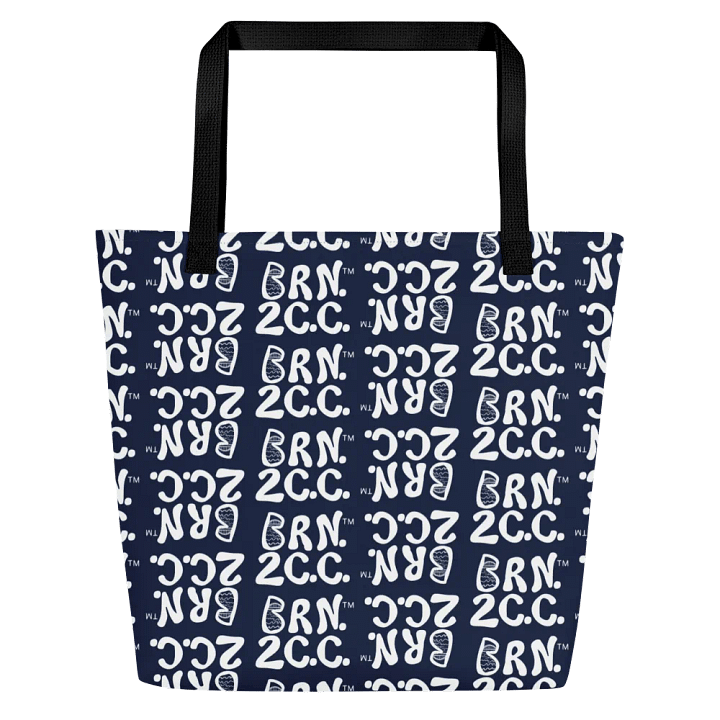 BRN.2C.C.™ | Large Tote Bag with Pocket | Coastal Classic | All-Over Logo Print | White Logo Repeat on Navy product image (1)