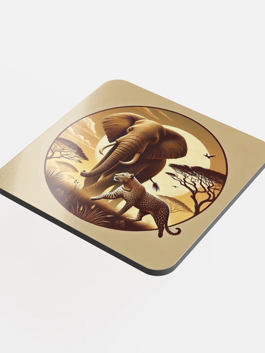 African Elephant and Leopard cork drink coasters product image (4)