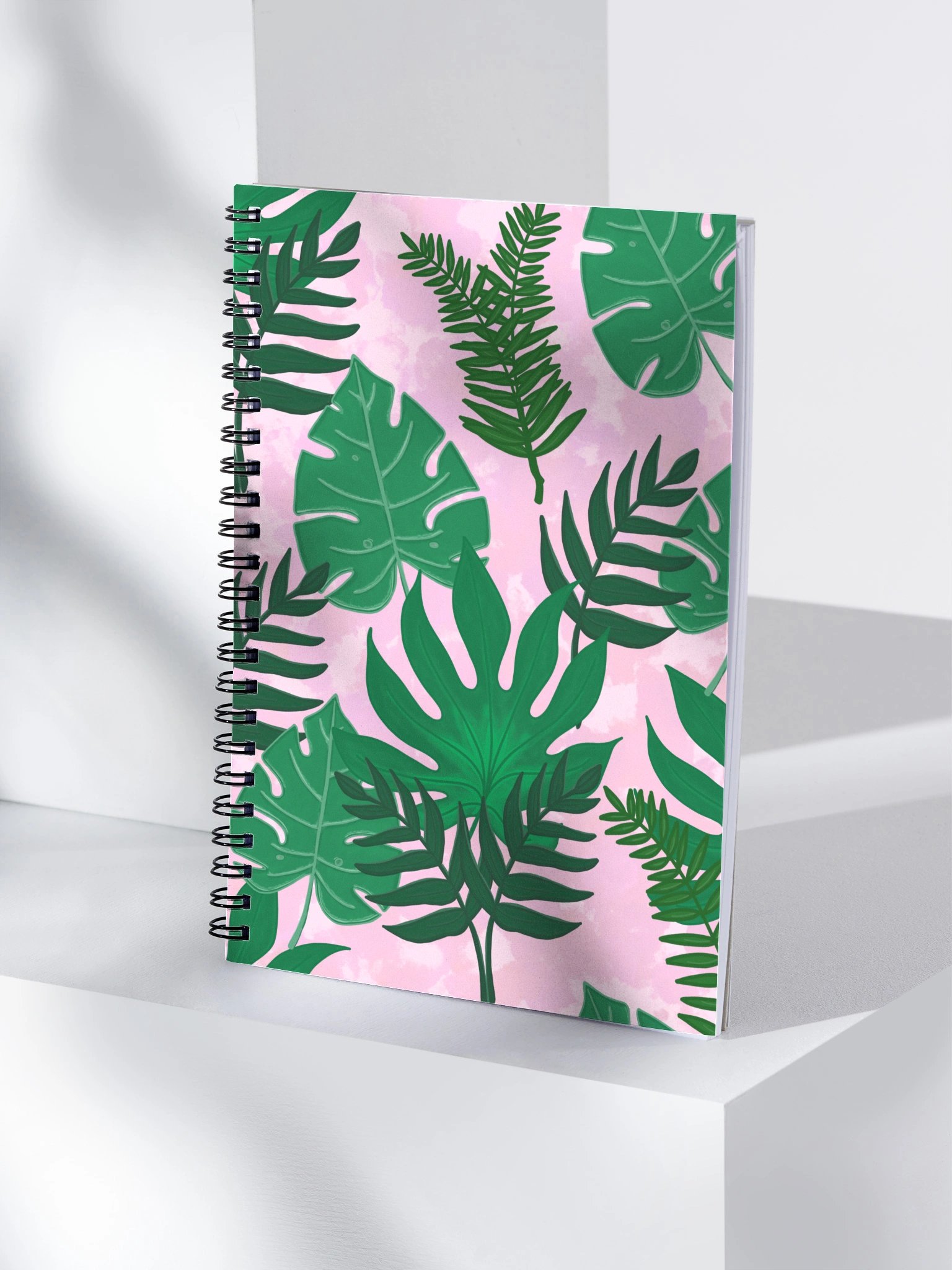 Jungle Leaves Pattern-Pink Background Spiral Journal product image (5)