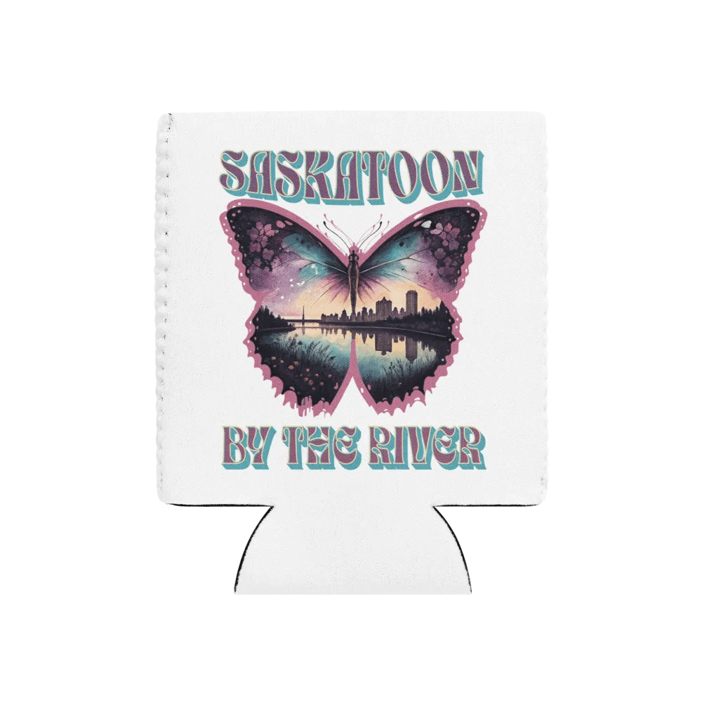 Saskatoon By The River Skyline Butterfly Can Cooler product image (1)