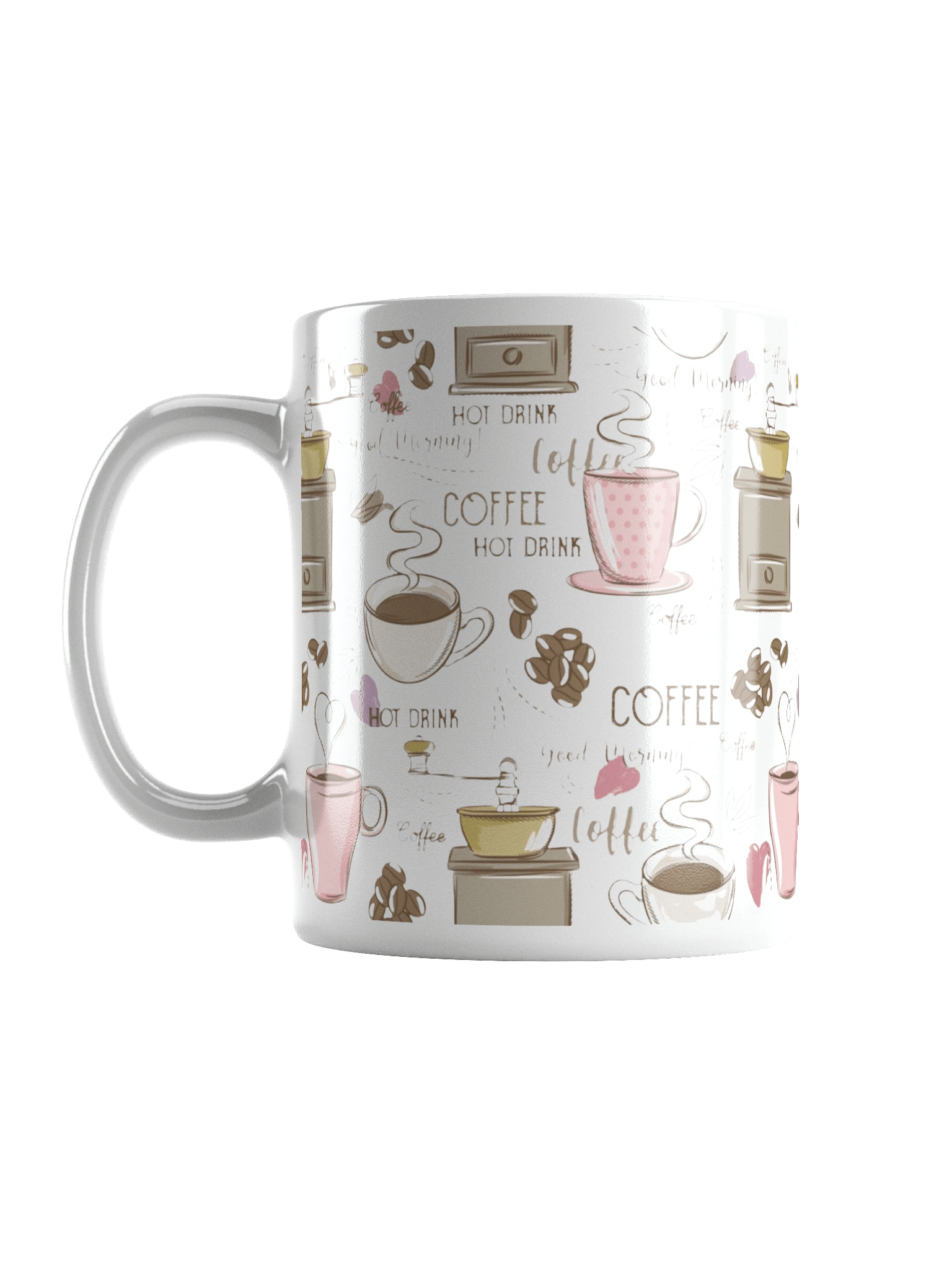 Pastel Coffee Elements and Vintage Pattern Print White Glossy Mug product image (2)