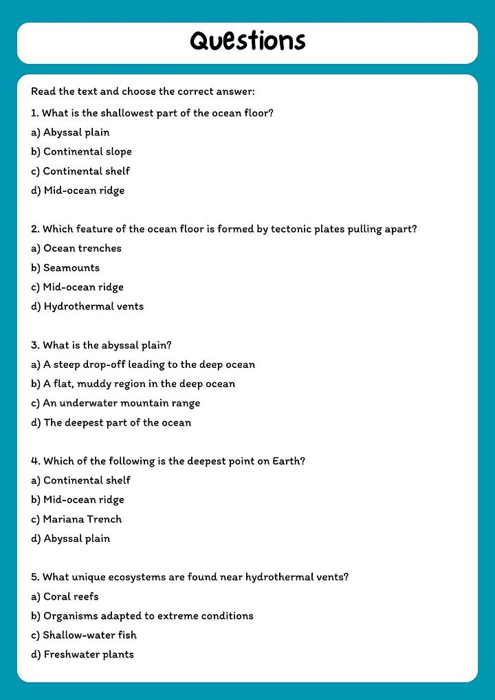 The Ocean Floor Reading Comprehension with Questions product image (2)