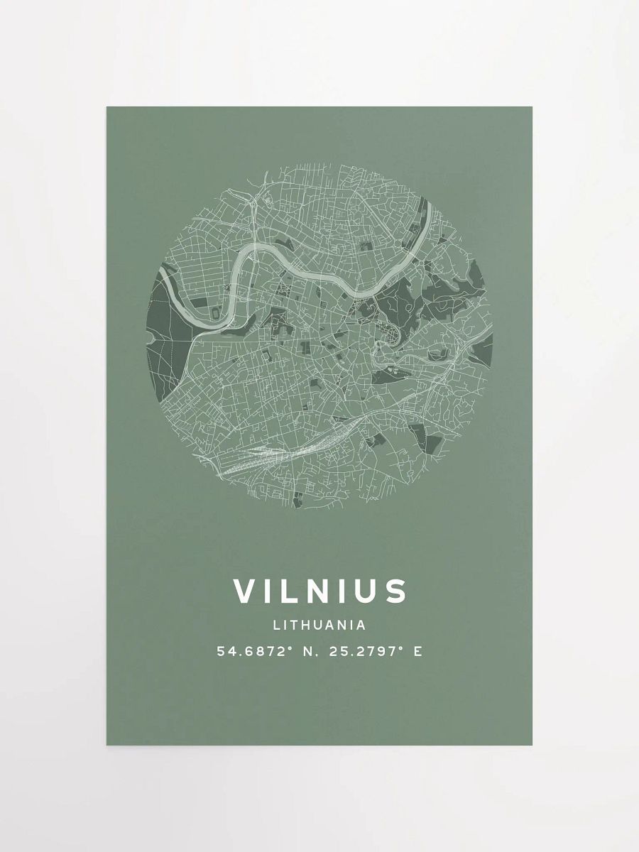 Vilnius Street Map Poster – Sage Green Minimalist Circular City Art product image (3)