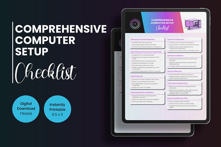 Computer Setup Checklist Digital PDF Download Instantly Printable Fillable product image (1)