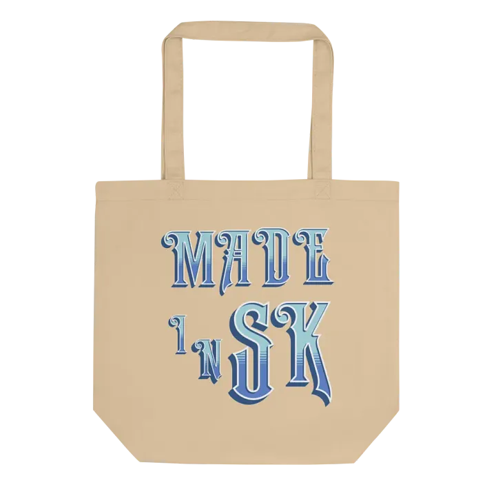 Made In SK Saskatoon Saskatchewan Blue Typography Eco Tote Bag product image (1)