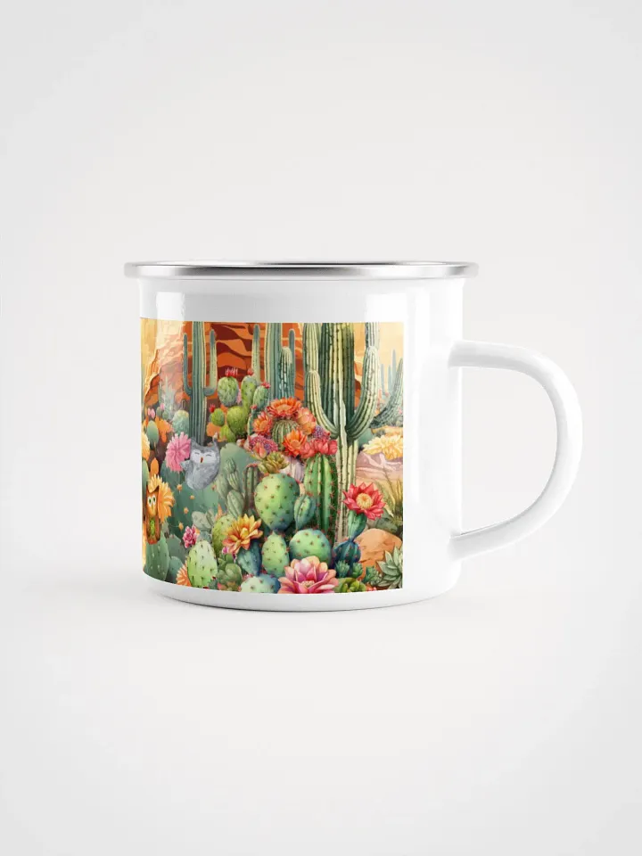 Desert Bloom: A Tale of Resilience Enamel Mug | Durable Outdoor Drinkware product image (2)
