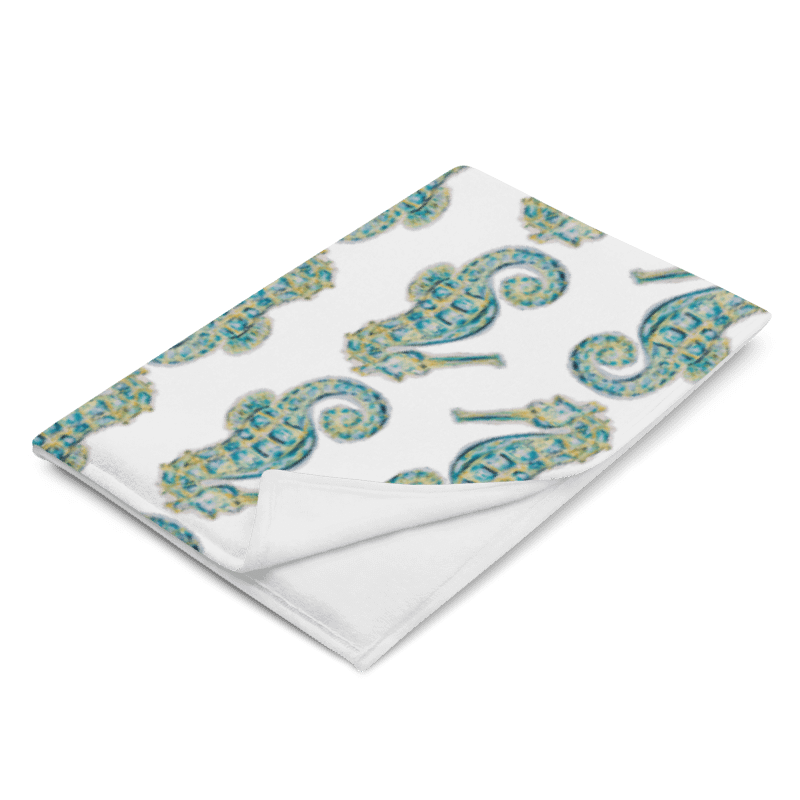 Painted Seahorses on White | Cozy Coastal Throw Blanket | by Monique Faella Designs™ product image (5)