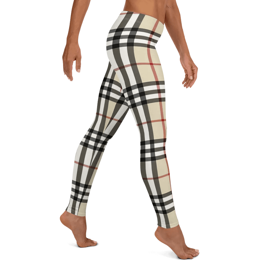 Classic Beige Plaid Leggings: Timeless Tartan Print Women's Fashion Pants product image (11)