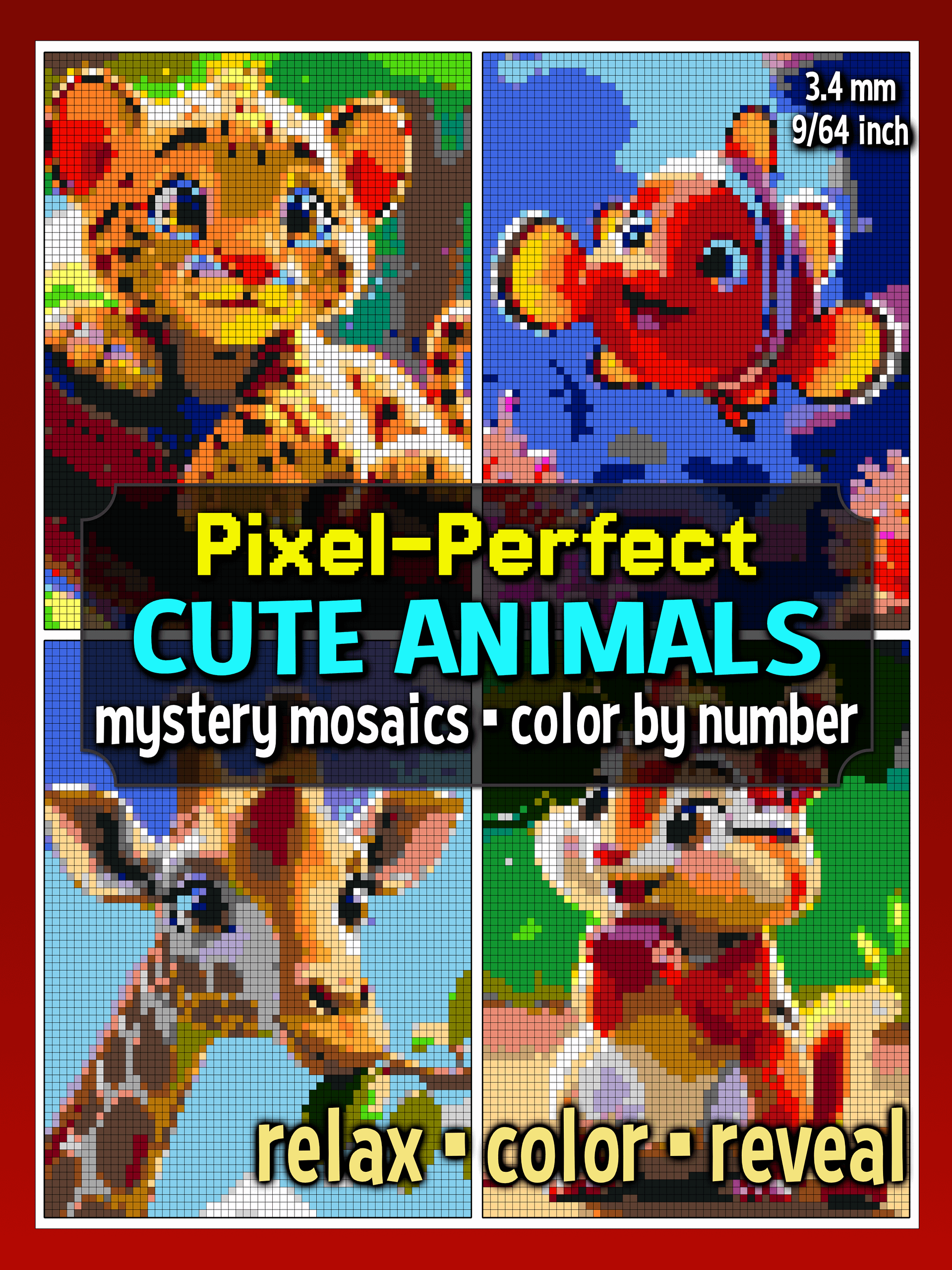Pixel-Perfect Cute Animals Mystery Mosaic Color By Number: Pixel Art Digital Coloring Book with 36 Illustrations product image (1)