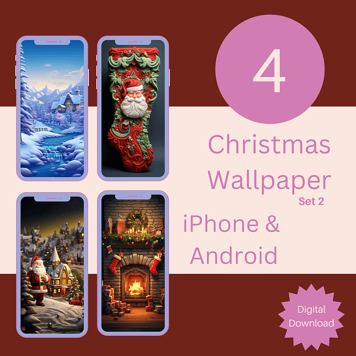 Festive 3D Christmas Wallpaper Pack - Elevate Your Smartphone with Four Holiday-Themed Lock Screens and Wallpapers product image (1)