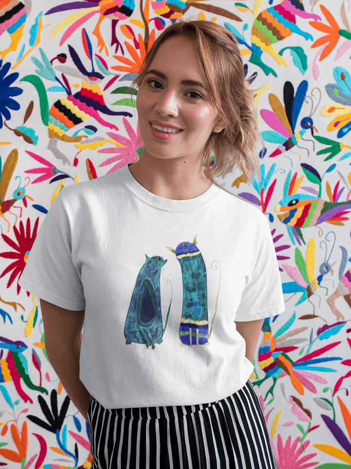 Abstract Green and Blue Singing Cats T-Shirt product image (2)