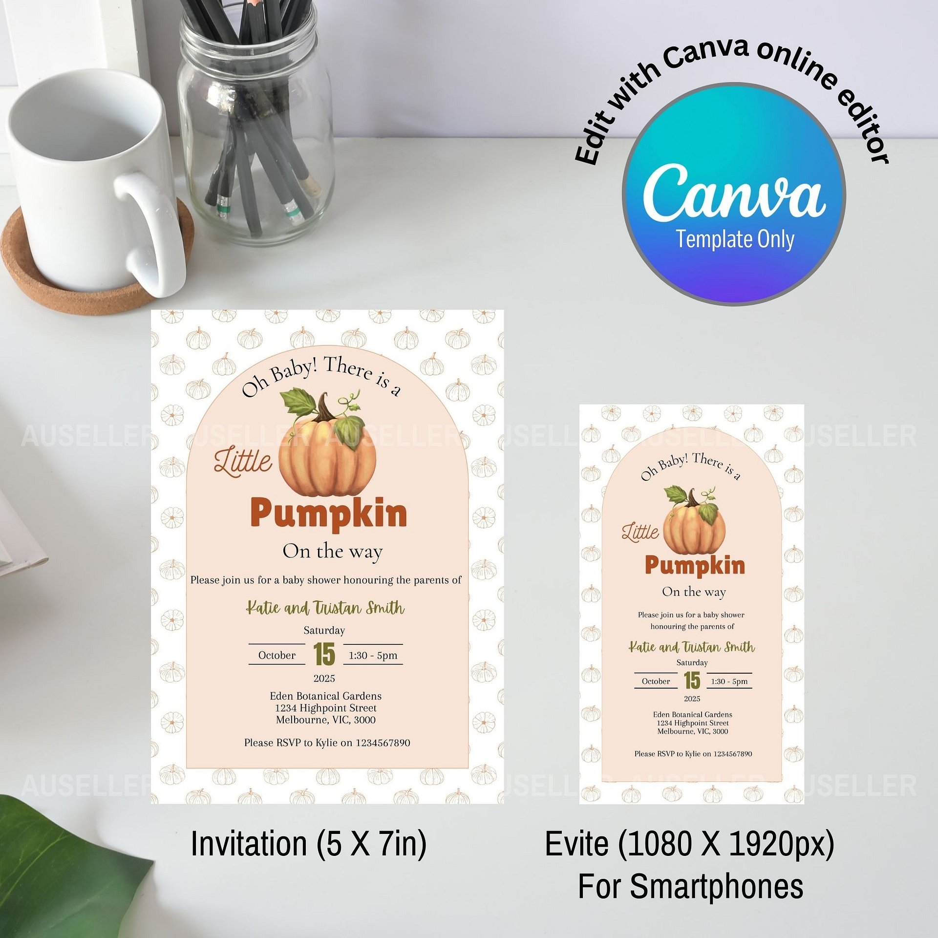 A Little Pumpkin Is On The Way Baby Shower Invitation product image (4)