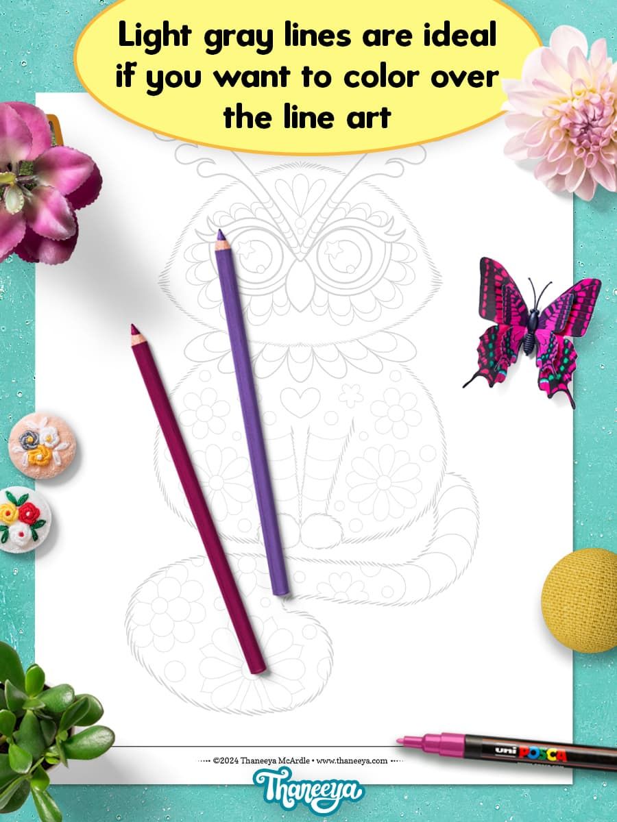 Owl-Cat - Single Coloring Page product image (3)