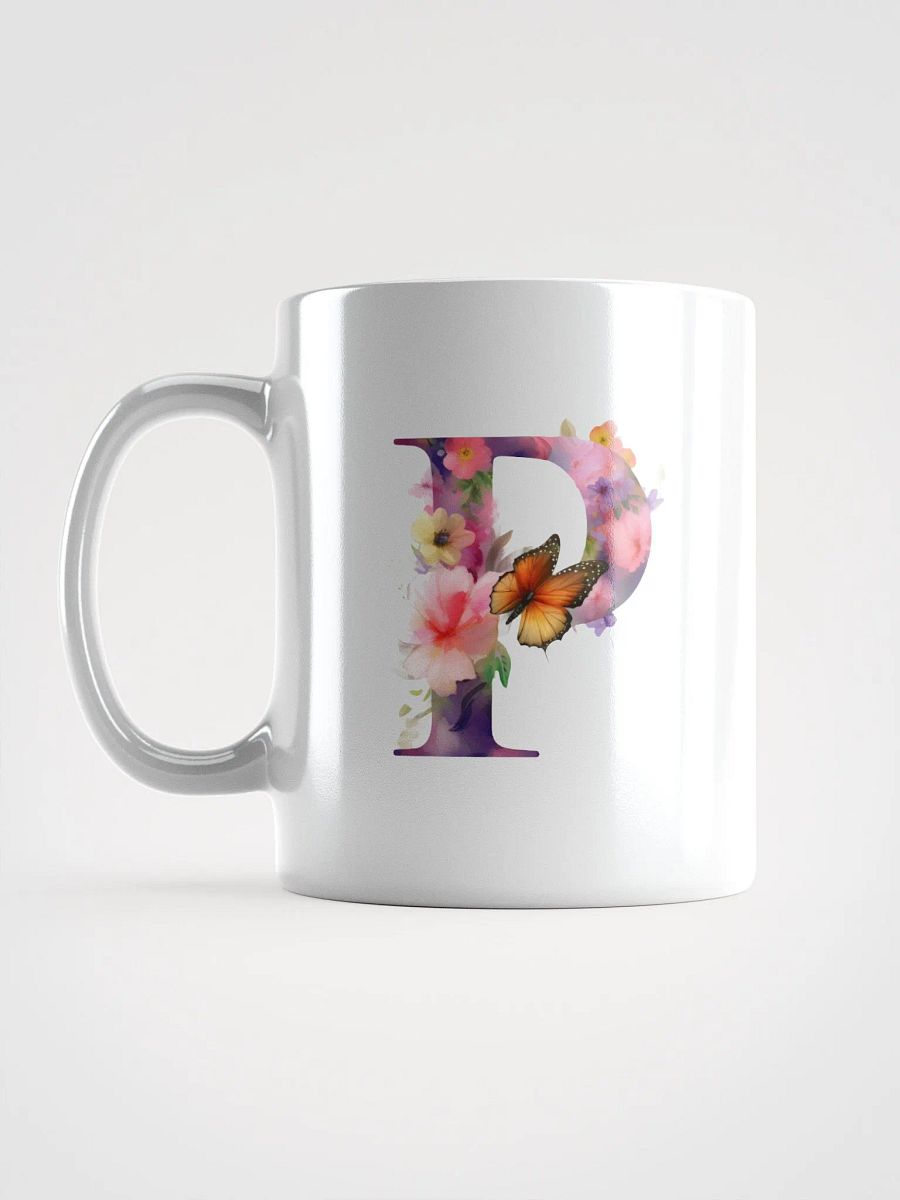 Letter P Monogram Floral Fantasy White Glossy Mug product image (18)