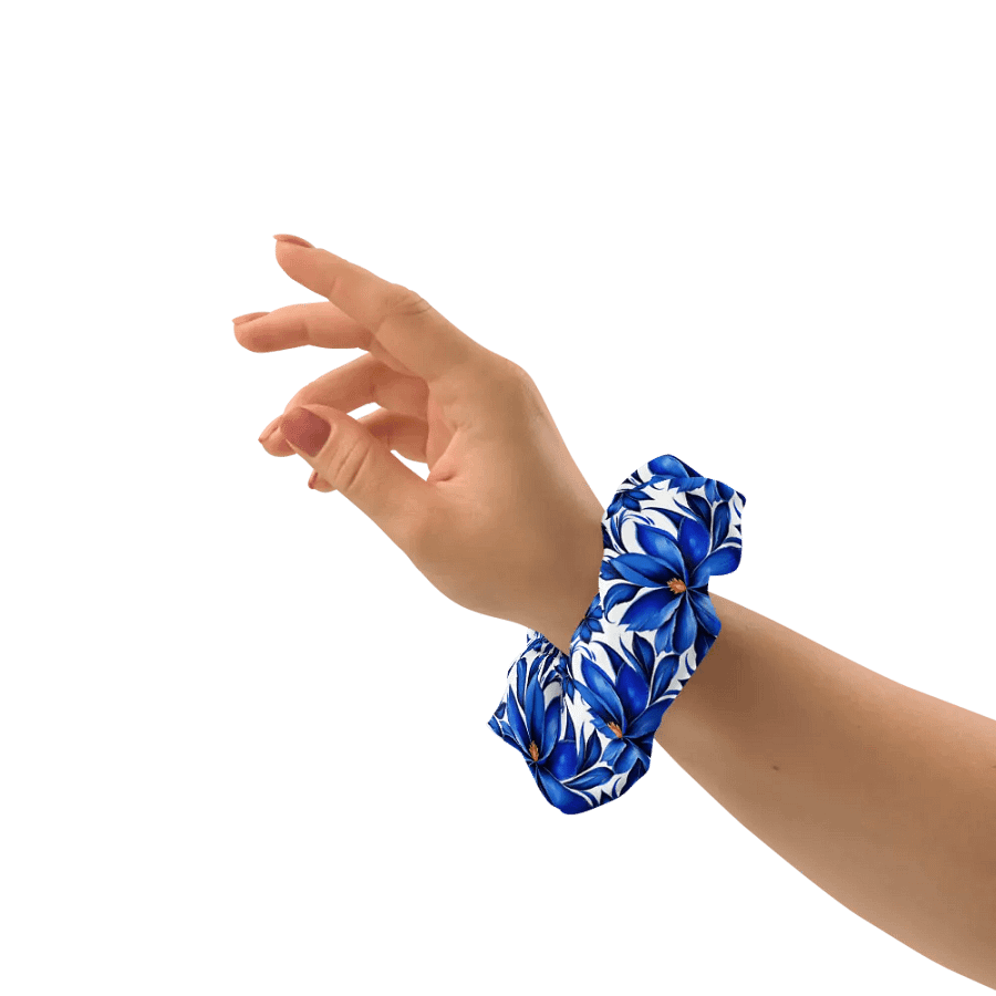 Hair Scrunchie - Painted Blue Flowers on White product image (8)