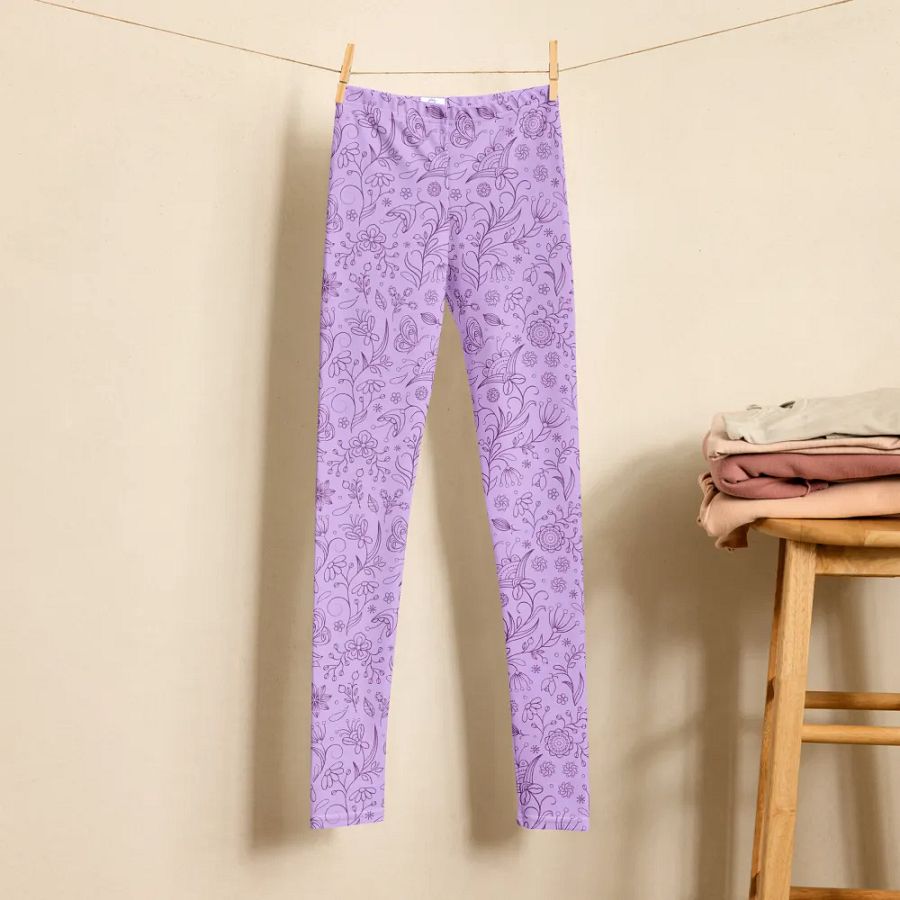 Light Purple Lilac Floral Youth Leggings product image (6)