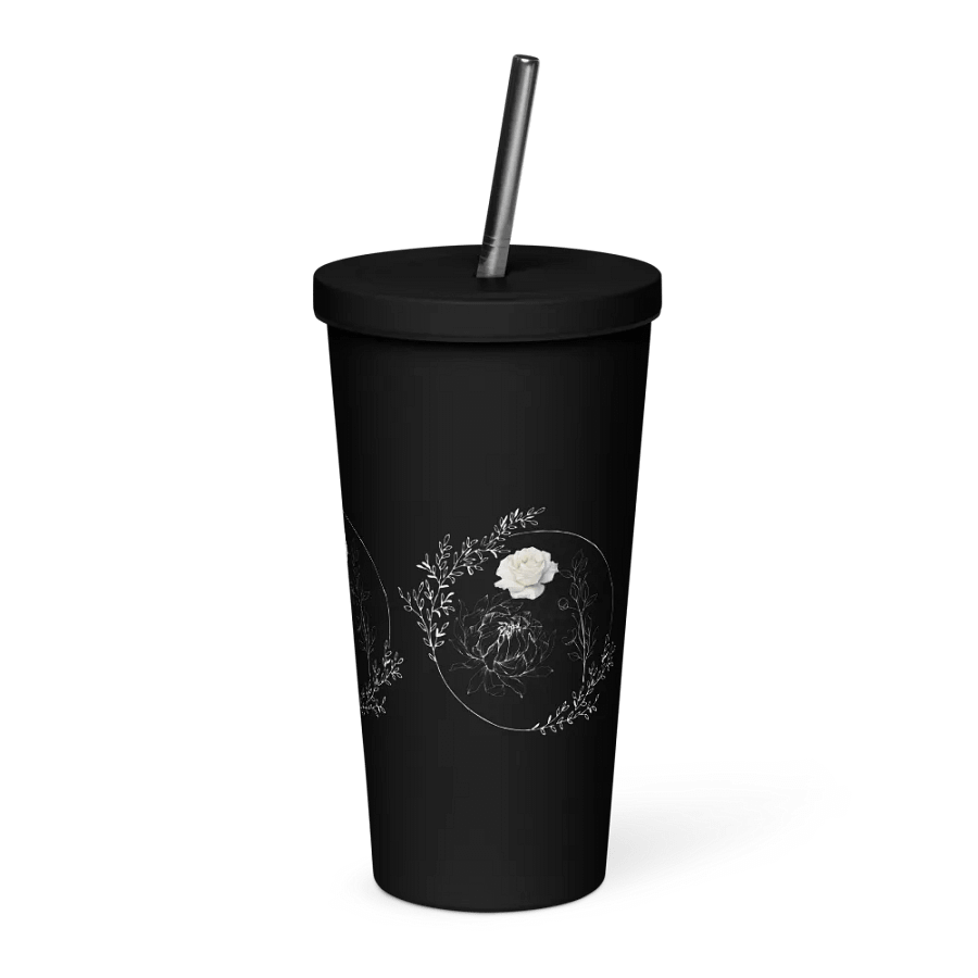 Floral White Line Tumbler with Straw product image (3)