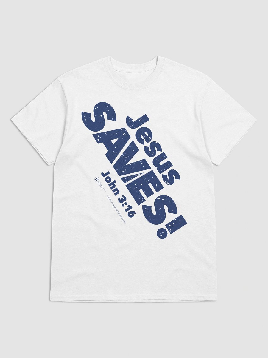 Jesus SAVES! Heavyweight Unisex Crewneck T-shirt | Gildan® 5000, Blue on White Shirt product image (7)