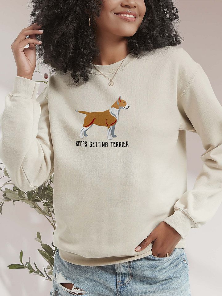 Keeps Getting Terrier Sweatshirt (Embroidered) of an English Bull Terrier(Tan & White) product image (2)