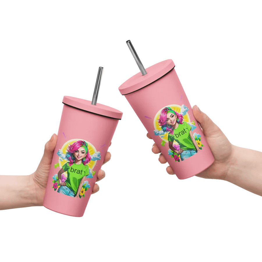 Brat 20 oz Tumbler Cup - Pink - Insulated Tumbler with a Straw v5 product image (10)