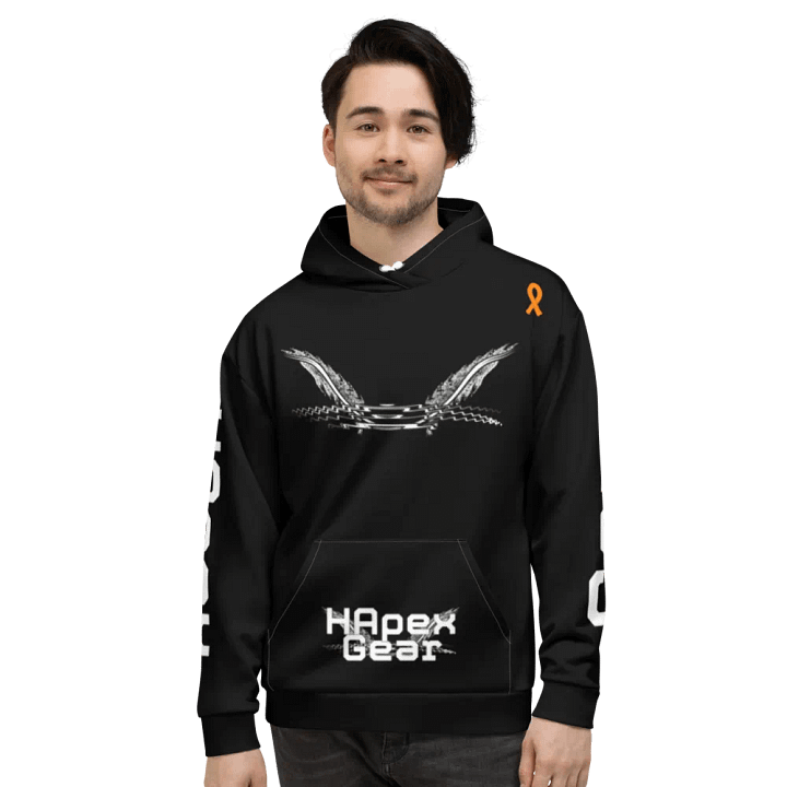 White HApex Gear White Logo Cancer Awareness Orange Ribbon. Black Recycled Unisex Hoodie product image (2)