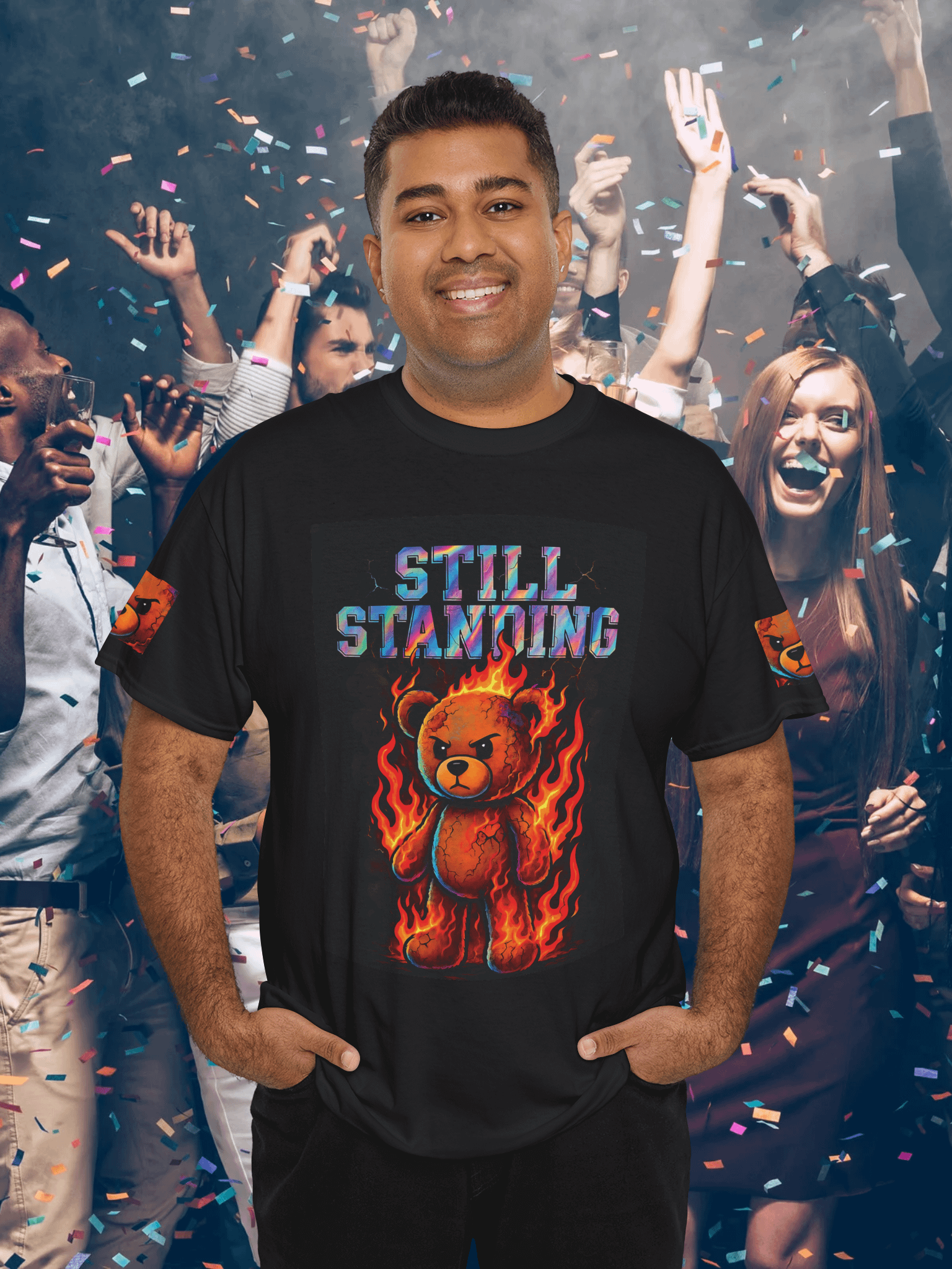 Still Standing Fire Bear PNG – Angry Teddy Clipart for Shirts & Journals – Burnt Flame Teddy Design product image (1)