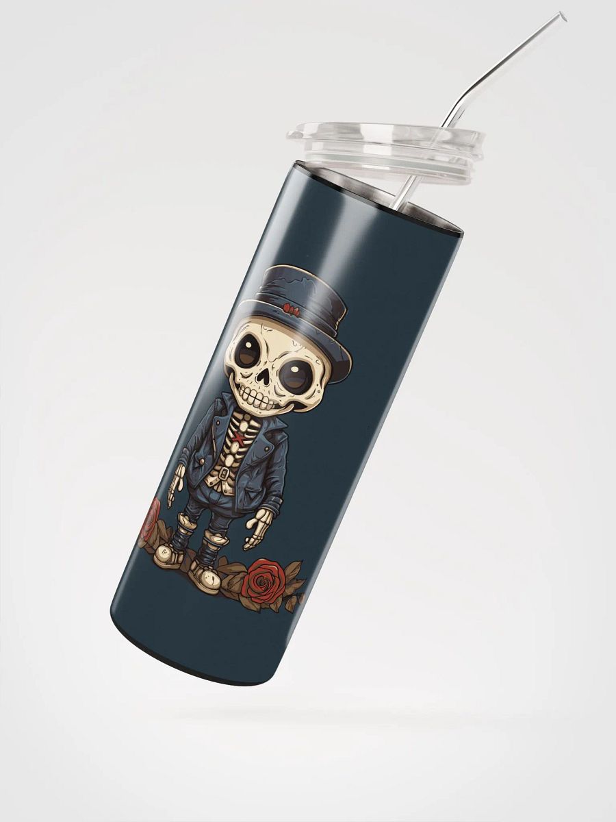 Gothic Valentine's Stainless Steel Tumbler: Skeleton & Roses product image (2)