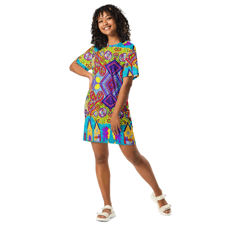 Abstract Doodle Happiness Ladies T Shirt Dress product image (3)