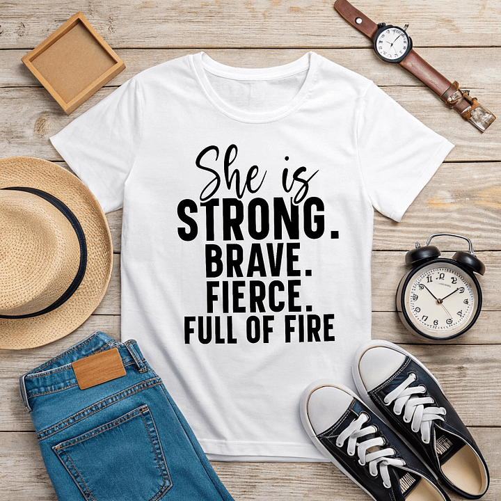 She Is Strong Brave Fierce Full Of Fire - Women's White T-Shirt product image (2)