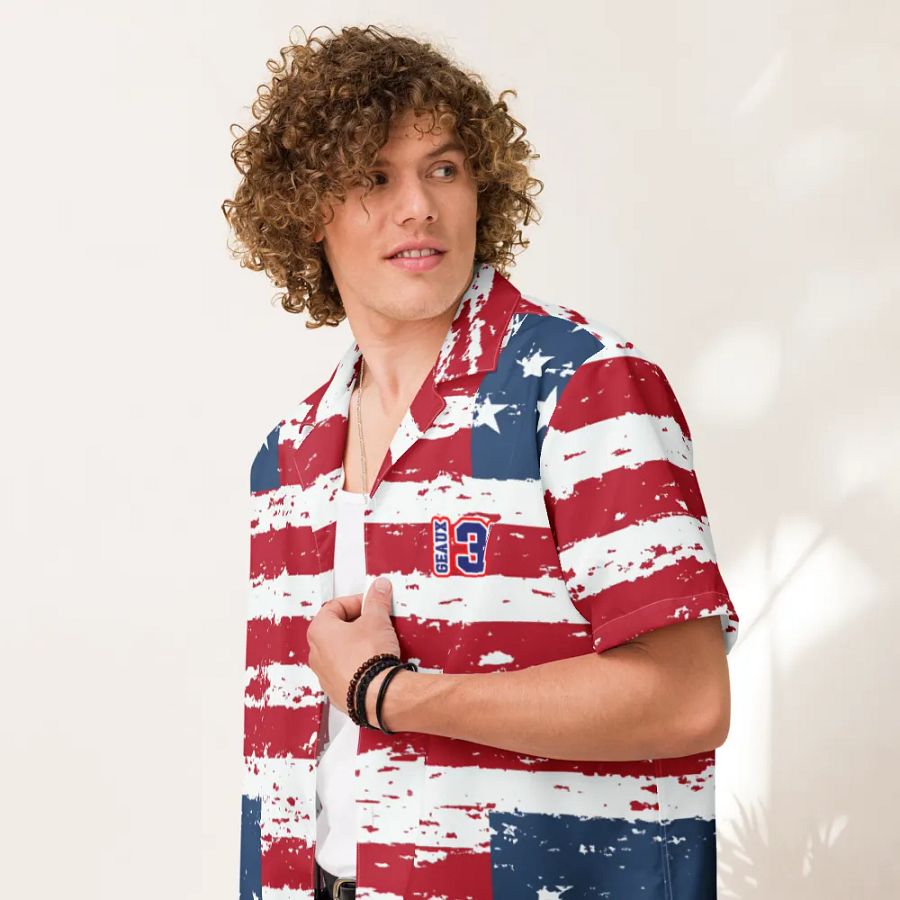 Geaux 31 - Vintage Flag Pattern Hawaiian Style Shirt product image (7)