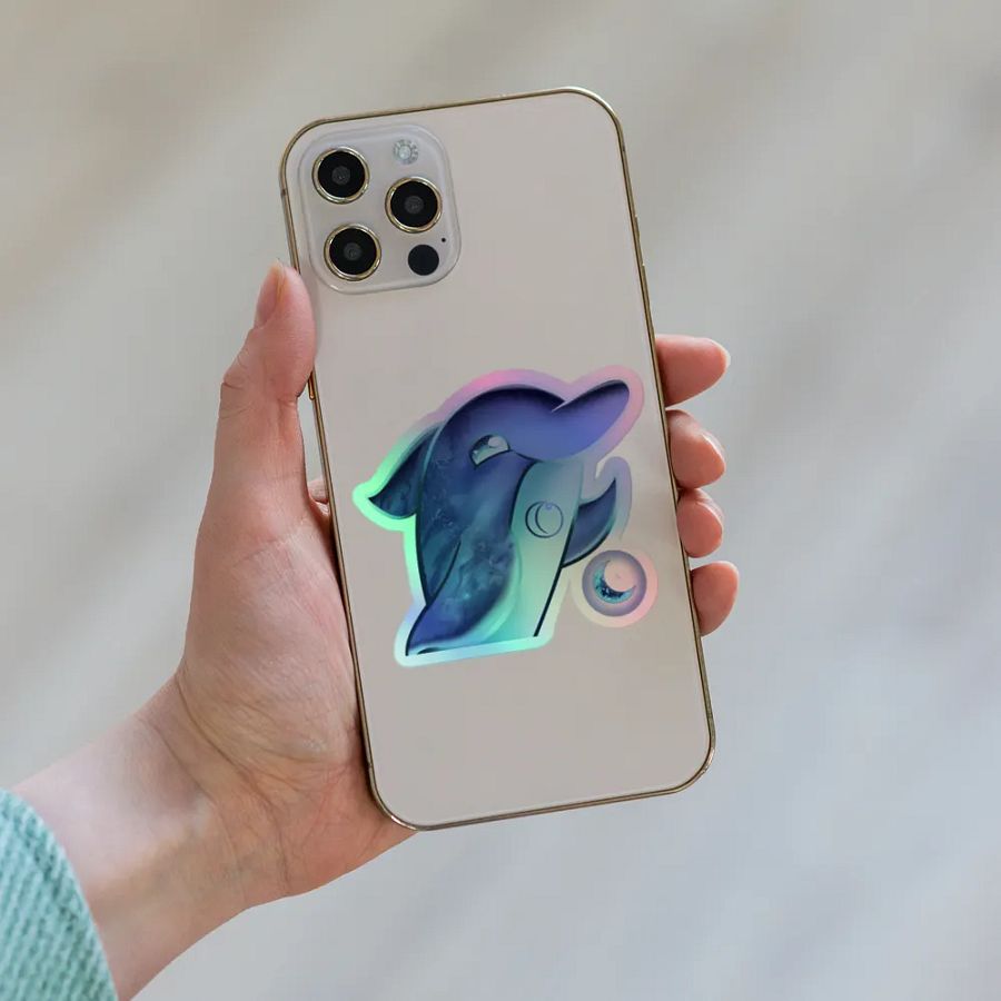 CELESTIAL MOON DOLPHIN - HOLOGRAPHIC STICKER product image (6)