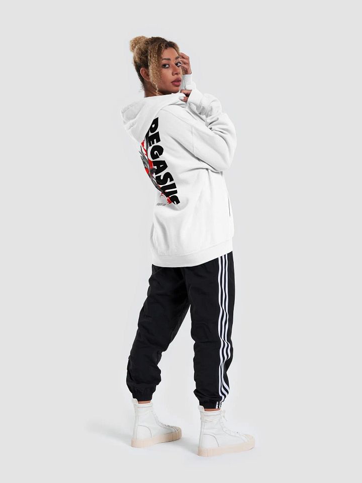 Classic White Hoodie with Modern Brutalism Pegasus Art product image (2)