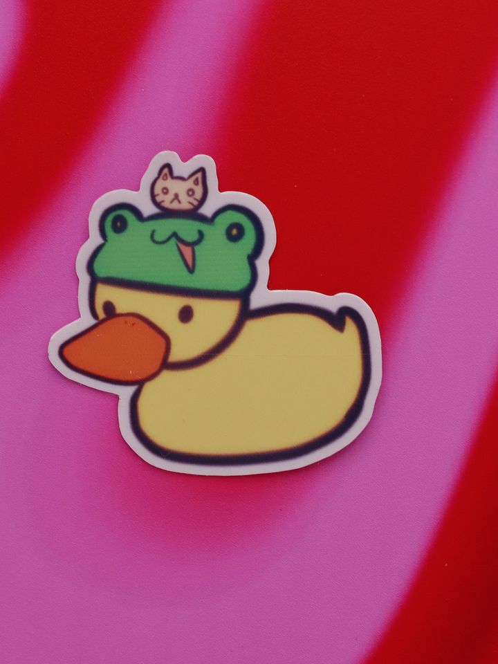 Duck with Frog and Cat hat sticker product image (1)