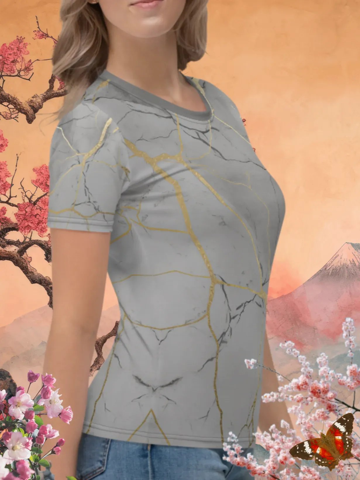 Grey & Gold Kintsugi Print T-Shirt product image (2)