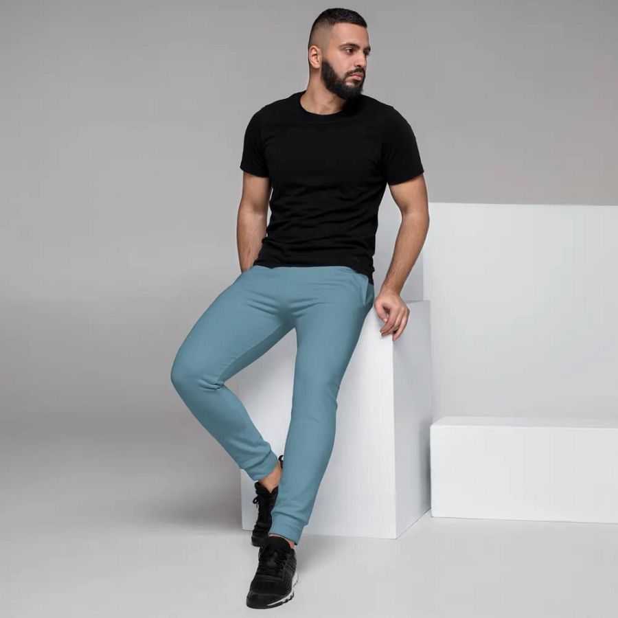 Plain Medium Light Blue Soft Summer Recycled Polyester Premium Men's Joggers by Treasure Pie product image (7)
