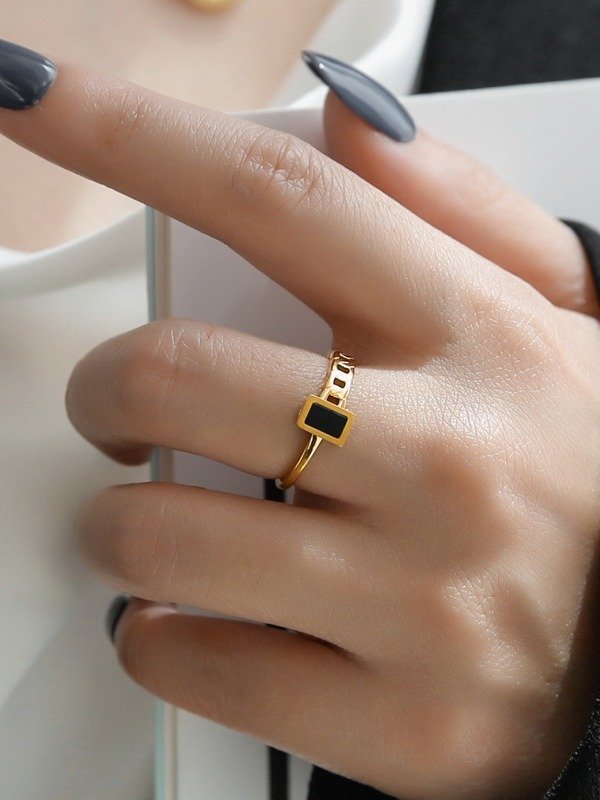 Black Enamel Chain Detail Ring | 18K Gold Plated product image (12)