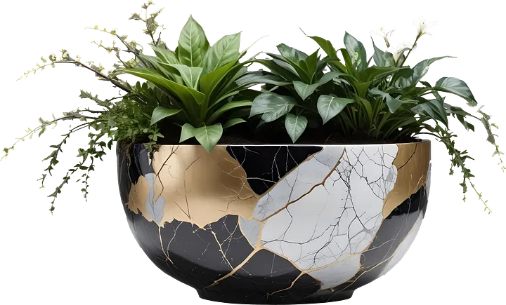 Kintsugi Elegance – Black and Gold Decorative Planter PNG product image (1)